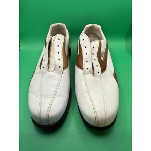 VNTG MENS ETONIC GOLF SHOES WHITE AND BROWN DRY ESSENTIALS LACE UP 10M